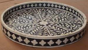 Plateau rond en bois léger incrusté de pierres, tendance, plateau de service décoratif arabe, fabriqué en Inde, bois MDF pour la décoration de la maison, articles de cuisine - Product Image 5