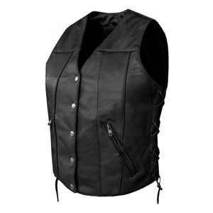 Chaleco de cuero genuino para motocicleta estilo cuello en V cordones laterales ajustables bolsillos seguros con cremallera ropa deportiva de talla grande para motocicleta - Product Image 3