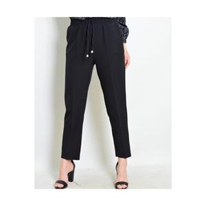 Pantaloni da donna in tessuto nero elastico in vita