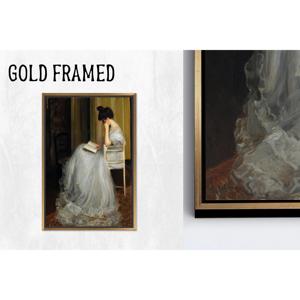 Tableau imprimé sur toile élégant - Thème bibliothèque vintage moderne, 1P Goldframedcanvas - Product Image 1