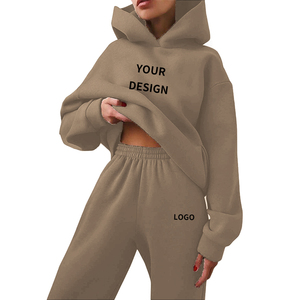 Ensemble surdimensionné de survêtement à capuche respirant et respirant en 100% coton pour la course à pied pour la gym pantalons de survêtement pour femmes survêtement de survêtement - Product Image 3