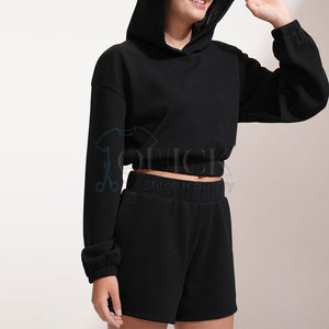 Meilleure vente 100% coton solide décontracté sweats à capuche pour femmes ensemble court de haute qualité été - Product Image 4