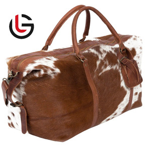 Sac de voyage en cuir de vachette naturel GLOBAL LEATHER, sac de week-end, sac à bagages, résistant à l'eau, grande capacité, compartiment séparé pour chaussures - Product Image 2