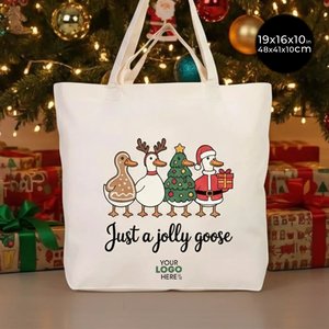 Bolsa de Compras de Algodón Reciclable, Personalizable con Diseño Festivo, 19 x 16 x 4 Pulgadas (48 x 41 x 10 cm) - Product Image 1