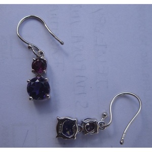 Shah Gems Women's 925 Sterling Silver Crystal <b>Earrings</b> Natural Amethyst and <b>Garnet</b> - Product Image 1