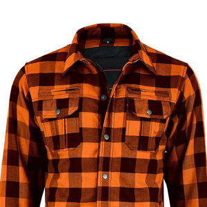 Camisa de Motociclista de Franela Urbana Personalizada para Hombre y Mujer, Nivel 2 de Protección CE, Armadura para Hombros, Algodón Extra Grueso, Naranja y Negro - Product Image 3