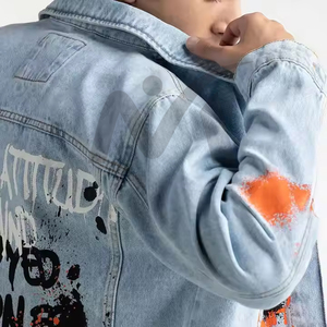 Veste en jean pour hommes de couleur bleu clair nouveau design veste en jean pour hommes surdimensionnée avec logo imprimé en tissu respirant et boutons - Product Image 4