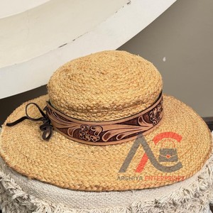 Reasonable Price Hand Tooled Leather <b>Hat</b> Band Unisex Adjustable Genuine Leather Band for Sun <b>Hat</b> Braided <b>Hat</b> Bands for Cowgirl - Product Image 1