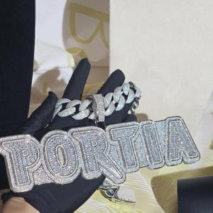 Collar con Colgante de Letra Personalizada con Incrustaciones de Diamantes de Imitación VVS de Lujo, Chapado en Oro, Plata 925, Estilo Baguette, para Hombre - Product Image 5