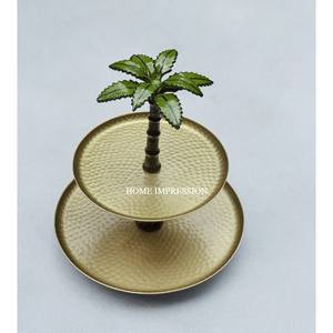 Travail martelé nouveau support de gâteau rond élégant 2 niveaux grande taille métal laiton affichage de mariage organisateur de gâteau pour l'utilisation des fêtes - Product Image 1