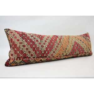 Almohada de lana de retazos Kilim Multicolor, cojín decorativo de 16x48 pulgadas con técnica tejida con patrón de hojas esponjosas Vintage - Product Image 3