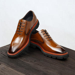 Zapatos Oxford de cuero genuino con bloques de color para hombre, con cordones, suela gruesa, estilo británico, pulidos, para boda, formales. - Product Image 1