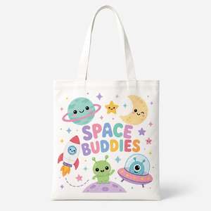 Bolsa de Lona Mediana con Estampado de Dibujos Animados de Árboles, Asa Larga, para Compras Diarias - Product Image 1
