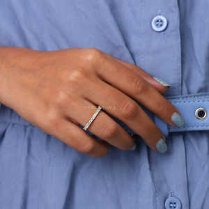 Luxury Hand Crafted <b>Dainty</b> Design Lab Grown Baguette And Round Diamonds Half Eternity Bands 14k <b>Gold</b> Women Promise <b>Rings</b> OEM ODM - Product Image 4