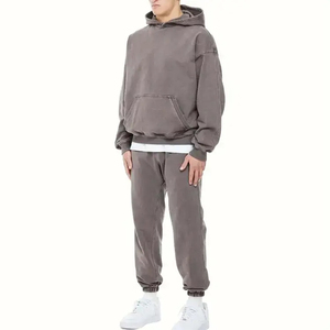 Ensemble de survêtement pour homme 2025, jogging, vêtements de sport, sweat-shirt à capuche patchwork, ensembles personnalisés, broderie en chenille, lavage à l'acide, ensemble deux pièces - Product Image 1