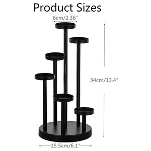 เชิงเทียนหกแขนขนาดแตกต่างกันทันสมัยสีดำยกระดับที่วางเทียนพร้อมฐานวางเทียนขึ้นบ้านแบบวงกลม - Product Image 2