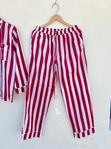 ชุดชุดนอนผ้าฝ้าย100% งานทำมืออินเดียชุดนอนผ้าฝ้ายแท้พิมพ์ลายทางหรูหราชุดนอนผ้าฝ้ายเนื้อนุ่มสำหรับผู้หญิง - Product Image 4