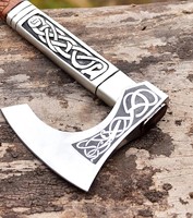 Tête de hache de combat viking artisanale en acier au carbone, manche en bois, fourreau en cuir, gravée, 5 lames coupantes, poids de 3 lb, pour le camping, le bricolage, ou comme cadeau