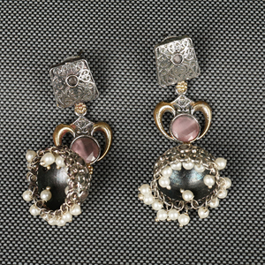 ต่างหู jhumka ประดับมุกเทียมสีชมพูของขวัญสำหรับผู้หญิง - Product Image 3