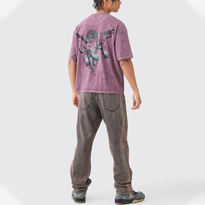 100% Cotton <b>Men's</b> Oversized Acid Wash Print Graphic T-<b>Shirt</b> Quick Dry Cropped <b>Short</b> <b>Sleeve</b> Boxy Style Fitness <b>Black</b> Knitted - Product Image 6