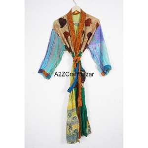 Silk Kimono Handmade Kimono Long Jacket Silk Dressing Gown Wedding Kimono Patchwork Kimono <b>Cardigan</b> For Women - Product Image 1