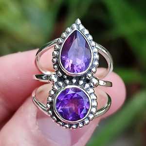 Navya Craft Handmade 925 Sterling Silver Boho <b>Statement</b> <b>Ring</b> Amethyst Inlay Size 4-13 for Christmas Anniversary Gift for Women - Product Image 3