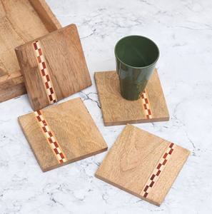 Natural Finished Square Shaped Wooden <b>Coasters</b> Set Elegant Handmade Wood <b>Drink</b> <b>Coasters</b> for Home Office Tabletop Decoration Use - Product Image 3