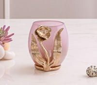 Ensemble de salle de bain en métal finition nickel de luxe, 3 pièces, avec motif de fleurs dorées pour la décoration moderne de la maison