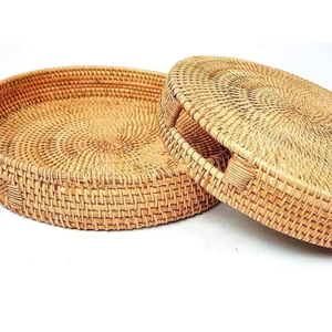 Bandeja de ratán redonda natural vietnamita, aperitivos de restaurante y cesta para servir, almacenamiento tejido, artesanías de mimbre - Product Image 2