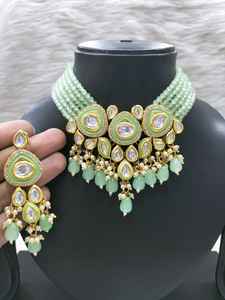 Collier Kundan serti de boucles d'oreilles ensemble de bijoux pour les mariages fêtes anniversaires vêtements de mariée pour les fiançailles - Product Image 3