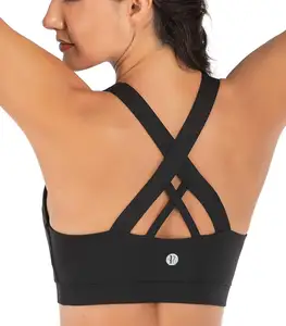 新款手工制作造型孕妇运动文胸顶级健身房格子扭背高U形领口高支撑瑜伽运动文胸