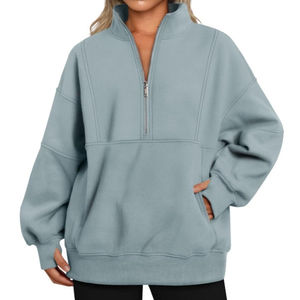 Haute qualité couleur rose à manches longues demi fermeture éclair col roulé mode décontractée col roulé fermeture éclair à capuche courte pour les femmes - Product Image 6