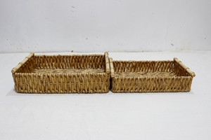 Artex Dong Thap Factory Handmade Rectangular <b>Water</b> Hyacinth Baskets Set of 2 with <b>Iron</b> Frame and Wooden Handles for Rustic Decor - Product Image 3