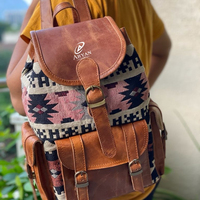Nouveau Western Boho Style Vintage fait à la main en cuir Jacquard cordon sacs à dos point à la main Klim en cuir véritable Style indien sacs