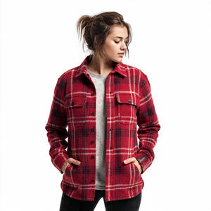 Veste en flanelle à carreaux 100% coton à capuche pour femmes, streetwear, veste en flanelle pour femmes, poche poitrine, vestes en flanelle à carreaux pour femmes - Product Image 4