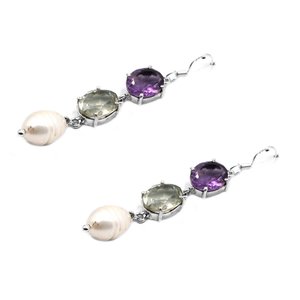 ต่างหูห้อยแอเมทิสต์สีเขียวธรรมชาติทำด้วยมือทรงหยดน้ำไข่มุกของขวัญแต่งงานสำหรับเธอ-ต่างหูงานฝีมือที่หรูหรา - Product Image 2