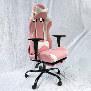 Chaise de jeu 7188 rose et blanche SFGC010 en cuir PU, nylon et métal, réglable en hauteur, avec fonctions de massage pour la maison et le bureau - Product Image 3