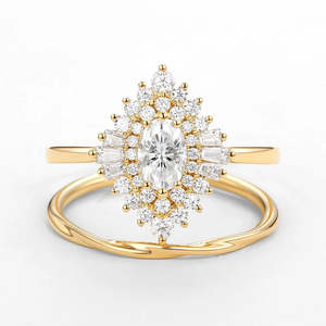 แหวนแต่งงานเงินแท้ 925 สไตล์วินเทจ ประดับเพชรโมอิสซาไนต์ทรงรี - Product Image 2