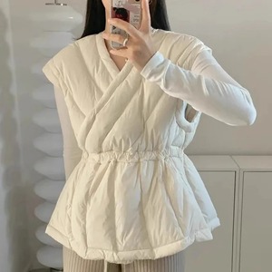 Chaqueta de algodón sin mangas con cordón y cuello en V cruzado de nuevo estilo para mujer, chaleco de otoño e invierno, Abrigo acolchado para mujer - Product Image 5