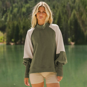 Sweat-shirt décontracté à manches longues et col montant pour femmes avec conception de blocs de couleurs Impression de logo personnalisé - Product Image 1