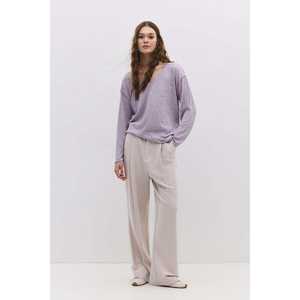 เสื้อแขนยาวคอวีลายดอกไม้สไตล์วินเทจแต่งระบาย ผ้าถักผสมผ้าชีฟอง ไซส์ XS-XL สำหรับฤดูใบไม้ร่วง ฤดูใบไม้ผลิ ฤดูร้อน และงานปาร์ตี้ - Product Image 4