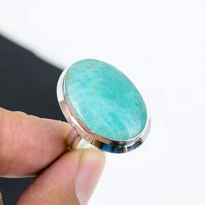 Amazonite Gemstone Ring 925 Sterling Silver Rhodium Handmade Luxury Vintage All Size Natural Oval Ring for Women Christmas Gifts - Product Image 4