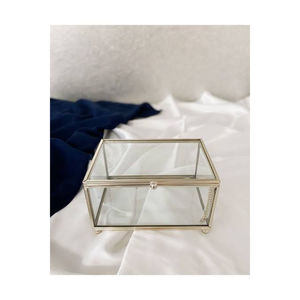 Modern Clear Glass & Metal Rectangular Jewelry <b>Box</b> With <b>Hinged</b> <b>Lid</b> Display Organizer For Rings Earrings Bracelets Home Decor - Product Image 2