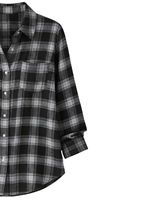 Chemise boutonnée oversize à carreaux pour femme, noire et grise, à manches longues, en flanelle décontractée, tunique douce pour l'hiver, vente en gros