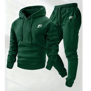 Wholesale Men's 100% Cotton Fleece Tracksuit Pullover Top Jogger Bottom Custom Logo Two Piece Apparel OEM Private Label Supplier - Product Image 2