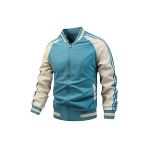 Chaqueta de béisbol ligera de bloque de color hip-hop para hombre, prendas de vestir exteriores con cremallera y cuello levantado deportivo informal, cortavientos para exteriores - Product Image 1