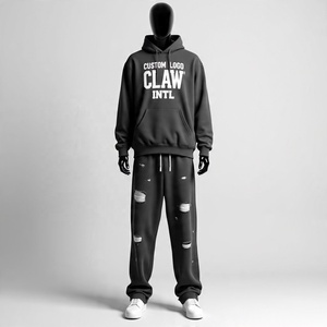 Chándal holgado de algodón lavado con ácido personalizado de alta calidad de fabricante, chándales bordados con estampado desteñido al sol para hombre - Product Image 4