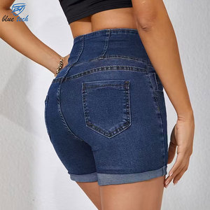 Custom Women High Waist Denim Shorts Button Fly Casual Summer Breathable <b>Washed</b> Hot Quick Dry Wholesale Custom Logo Print - Product Image 4