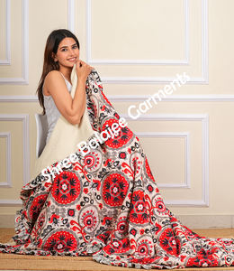 Premium 100% Wool Quilt Reversible Printed Cotton Soft Blanket Sherpa Back Eco-Friendly <b>Red</b> Floral Design Cozy Stylish - Product Image 4