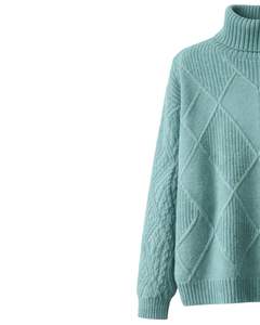 Custom Premium <b>Women</b> Turtleneck Diamond Knit <b>Sweater</b> Soft Warm Cable Sleeve Winter Pullover Casual Fashion Top Mint Green Color - Product Image 3